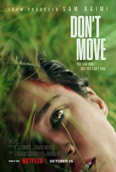 a movie poster for the film don't move with a woman peeking over her head