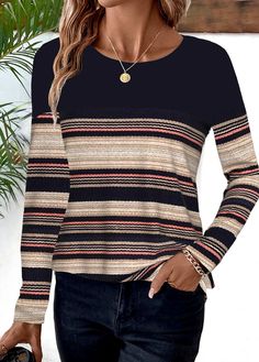 Trendy Long Sleeve Tops With Geometric Pattern, Multicolor Geometric Pattern Top For Fall, Black Tops With Geometric Pattern For Fall, Black Top With Geometric Pattern For Fall, Fall Multicolor Geometric Pattern Top, Black Cotton Tops With Geometric Pattern, Black Cotton Top With Geometric Pattern, Long Sleeve Cotton Tops With Geometric Pattern, Striped Tops With Graphic Print For Fall