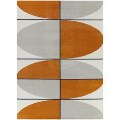 an orange and grey rug with four different shapes