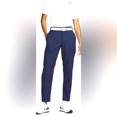 Nike Dri-Fit Golf Pants 38x36 Obsidian Blue Nwot Smooth Flexible Feel, Relaxed Fit Side And Rear Pockets Never Worn Nike Tapered Leg Bottoms With Pockets, Casual Blue Golf Bottoms, Casual Tapered Leg Golf Pants, Casual Straight Leg Golf Pants, Casual Blue Bottoms For Golf, Casual Straight Leg Pants For Golf, Blue Bottoms With Belt Loops And Straight Hem, Navy Bottoms With Belt Loops For Business Casual, Casual Blue Dress Pants With Belt Loops