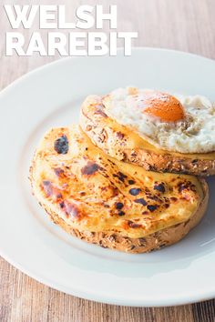 there is a plate with some food on it and the words, welsh rabebit