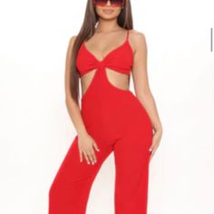 Brand New With Tags Fashion Nova Cut Jumpsuit ! Never Worn. Red Trendy Jumpsuits And Rompers For Party, Trendy Red Jumpsuits And Rompers For Party, Trendy Red Jumpsuit For Party, Red Trendy Party Jumpsuits And Rompers, Red V-neck Jumpsuits And Rompers For Loungewear, Red Jumpsuits And Rompers For Night Out, Trendy Red Jumpsuits And Rompers For Summer, Trendy Red Jumpsuits For Summer, Red One-piece Jumpsuit For Spring