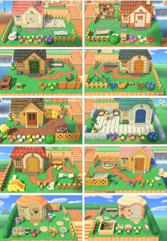 several pictures of different houses and gardens in the style of animal crossing 3dsquat