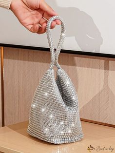 BirdinBag - Stylish Rhinestone Embellished Mini Evening Bag Novelty Bags, Evening Bags, Top Handle, Lingerie, Silver