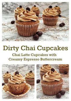 chocolate cupcakes with creamy espresso buttercream frosting on top