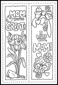 two bookmarks with the words, mom is great and i love you mom