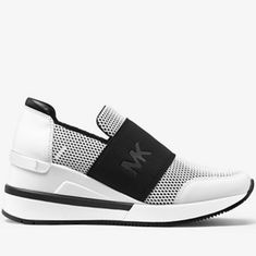 Beautiful Athletic Shoe That Can Dress Up Any Casual Outfit. Michael Kors White Synthetic Sneakers, Michael Kors White Slip-on Sneakers, Michael Kors Designer, Black White Outfit, Athletic Shoe, Leather Trainers, Designer Sneakers, Michael Kors Shoes, Shoes Trainers