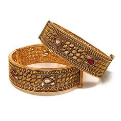 Indian Pakistani Traditional Gold Plated Openable Bridal Party Bangles - Duel On Jewel Pakistani Traditional, Pakistani Earrings, Multi Gemstone Bracelet, Bangle Bracelet Set, Jewelry Lookbook, Jewelry Outfit, Bangle Set, Gemstone Bracelets, Bangle Bracelet