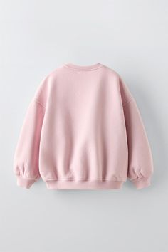 HEART SWEATSHIRT - Pink | ZARA United States Pink Sweatshirt With Ribbed Collar For Spring, Pink Cotton Sweatshirt With Ribbed Collar, Zara Long Sleeve Sweater With Ribbed Cuffs, Pink Crew Neck Sweatshirt With Ribbed Collar, Pink Ribbed Collar Crew Neck Sweatshirt, Long Sleeve Spring Sweater For School, Zara Winter Tops With Letter Print, Cute Long Sleeve Fleece Tops, Zara Long Sleeve Winter Sweatshirt