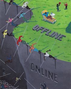 this is an image of people on the edge of a cliff that says offline