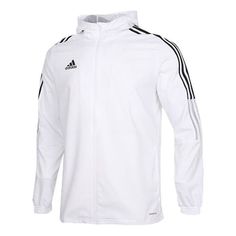 Adidas Tiro21 Wb Soccer/Football Sports Hooded Jacket White GP4966 (Men's/Football/Soccer) White Hoodie For Light Sports, Functional White Hoodie For Sports Season, White Track Jacket For Outdoor Sports Season, White Track Jacket For Sports Season, White Sports Outerwear, White Track Jacket For Light Sports In Winter, White Functional Windbreaker For Sports, White Moisture-wicking Windbreaker For Sports, White Functional Hoodie For Light Sports