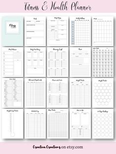 the printable health planner is shown in black and white, with text overlaying it