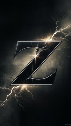 the letter z is surrounded by lightning in this dark background with white and yellow lights