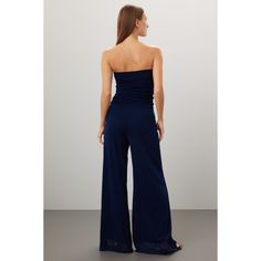 Blue chiffon (100% Polyamide). Jumpsuit. Sleeveless. Strapless. Pull on. See size and fit notes for length measurements. Imported. Elegant Strapless Elastane Jumpsuit For Party, Fitted Strapless Sleeveless Jumpsuit For Date Night, Stretch Strapless Jumpsuit For Parties, Sleeveless Lined Jumpsuits And Rompers For Party, Strapless Jumpsuits And Rompers For Summer Cocktail, Party Strapless Stretch Jumpsuit, Summer Evening Bandeau Strapless Jumpsuit, Strapless Jumpsuits For Summer Cocktail, Strapless Summer Cocktail Jumpsuits And Rompers