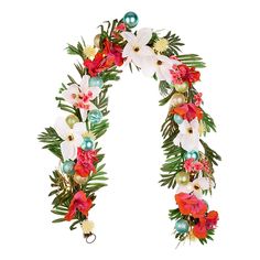 the letter n is decorated with flowers and christmas ornaments, including an ornament