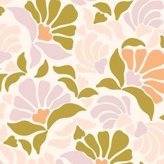 an abstract floral pattern in pink, yellow and green