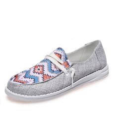 Color Geometric Style Women's Canvas Flat Loafers - Lightweight and Co Comfortable Lace-up Casual Flats, Comfortable Casual Lace-up Flats, Casual Comfortable Lace-up Flats, Casual Gray Slip-on Sneakers For Summer, Casual Low-top Flats With Rubber Sole, Summer Casual Flat Walking Shoes, Casual Flat Walking Shoes For Summer, Casual Summer Flat Walking Shoes, Casual Gray Slip-on Flats