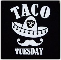 a t - shirt with the word taco tuesday written in white and an image of a mustache