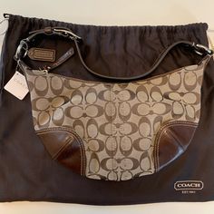 Coach Brown Signature Shoulder Bag With Brown Leather Handle. Nwt Original Coach Dust Bag Included! Measurements In Photos. Coach Beige Bag With Snap Closure, Beige Coach Bag With Snap Closure, Coach Duffle Bag, Duffle Bag Women, Coach Duffle, Coach Leather Bag, Brown Coach, Suede Purse, Tan Handbags