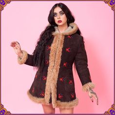 "Extremely Rare Authentic Polish Zakopane 1960's / 1970's Shearling Sheepskin Folklore Coat ⫸ This is an original vintage beauty ♡! Extremely rare find !   ⫸ Made in Poland and hand embroidered by local artisans ⫸ 100% sheepskin shearling, 100% Real Suede & fully handmade ⫸ Very unique style! ⫸ AMAZING! hand stitched embroidered design ⫸ Condition: This is a VINTAGE Item, a true work of art.  It's in amazing condition for a vintage sheepskin      coat! Without any odors. Please see the pictures. Retro Embroidered Fall Outerwear, Retro Embroidered Winter Outerwear, Hippie Brown Outerwear For Fall, Embroidered Fall Festival Outerwear, Winter Festival Embroidered Outerwear, Hippie Embroidered Outerwear For Fall, Hippie Embroidered Fall Outerwear, Embroidered Hippie Outerwear For Fall, Retro Winter Festival Outerwear