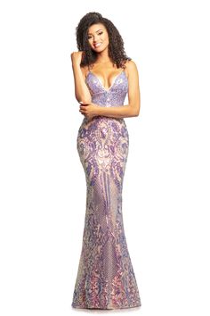 Prom Dress V Neck, Faviana Prom Dresses, Nude Fabric, Banquet Ideas, Johnathan Kayne, Beautiful Evening Gowns, Pageant Gown, Formal Evening Wear, Purple Gowns