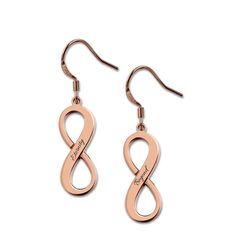 We are making our infinity collection even larger and more exciting with our Infinity Earrings. Paired with our Engraved Infinity Necklace or worn on their own, these infinity earrings are not to be missed! If you get this special earrings , everyone will want to know where you got these stunning earrings! Hypoallergenic Rose Gold Infinity Jewelry, Gold Infinity Earrings Perfect For Gifts, Elegant Hypoallergenic Infinity Earrings, Elegant Infinity-shaped Earrings, Hypoallergenic Rose Gold Earrings For Anniversary, Elegant Rose Gold Copper Earrings, Personalized Infinity Rose Gold Jewelry, Personalized Rose Gold Infinity Jewelry, Personalized Rose Gold Round Earrings