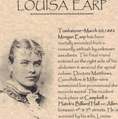 an old photo of a woman's face with the words, missa earp