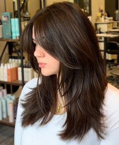 Long Wolf Cut with Softer Layers Wolf Cut Brown Hair, Brunette Wolf Cut, Mid Length Wolf Cut, Brown Wolf Cut, Summer Haircut, Brain Models, Long Wolf Cut, Wolf Cut Hair, Haircut 2024