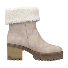 Rieker HWK Women's Boots, Beige Rieker HWK Women's Boots, Beige Stay stylish and cozy with these Rieker HWK Women's Boots. Crafted from high-quality faux leather in a sleek Nubuck finish, these chic beige/cream ankle boots are a must-have for your wardrobe. The soft and warm textile lining along with the removable insole ensure maximum comfort. Featuring a rubber sole with a 50mm heel and a shaft height of 15cm (adjustable up to 20cm), these boots offer both style and versatility. The convenient Winter Beige Synthetic Boots, Cream Synthetic Boots For Winter, Cream Synthetic Winter Boots, Winter Cream Synthetic Boots, Beige Boots With Reinforced Heel For Winter, Beige Winter Boots With Reinforced Heel, Taupe Round Toe Winter Boots, Beige Synthetic Ankle Boots, Cream Ankle Boots