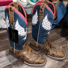 Brand New With Tags Never Worn J.B. Dillon Reserve Boots Blue Leather Boots With Reinforced Toe, Western Brown Boots With Flat Heel, Blue Leather Boots For Ranch, Cowgirl Things, Western Shoes, Leather Cowgirl Boots, Leather Western Boots, Western Boots Women, Red Boots