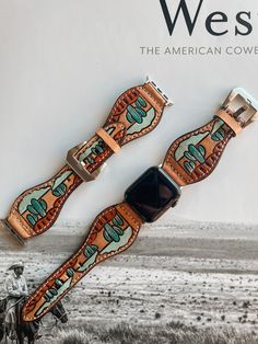 All leather smart watchband that will fit most smart watches. Easily kick your arm candy up a notch with these western inspired designs. 38/40/41 fits sizes 38/40/41 smart watch 42/44/45 fits sizes 42/44/45 smart watch Western Apple Watch Cuff, Country Apple Watch Straps, Western Iphone Watch Bands, Western Fitbit Bands, Tooled Leather Apple Watch Bands, Western Watch Band, Western Watch Bands, Apple Watch Bands Mens, Bling Horse Tack