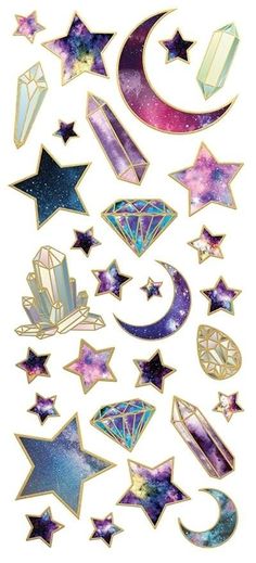 the stars and moon stickers are all over the space, with different designs on them