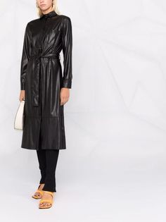 PINKO Maris faux-leather Belted Dress - Farfetch Faux Leather Belts, Belted Dress, Get Dressed, Mid Length, Leather Belt, Dress Making, Patch Pocket, Dress Black, Duster Coat