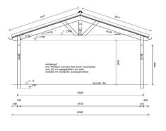 a drawing of a building with measurements for the roof and side walls, including an attic