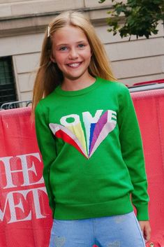 Lola + The Boys Love Sweater Playful Green Sweater With Crew Neck, Heart-shaped Knit Sweater For Winter, Winter Sweater With Heart Graphic, Playful Green Crew Neck Sweater, Kids Sweater Girls, Crystal Hoodie, White Celebrities, Preteen Fashion, Pom Pom Dress