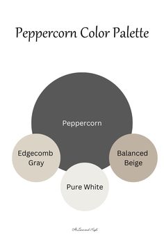 the color scheme for peppercorn, white, and gray is shown in this graphic