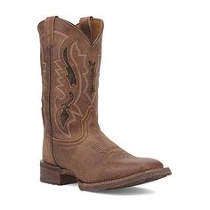 The Laredo Martin boot is constructed of soft tan leather and is set apart by the dark brown underlay design on the upper. The underlays are outlined by multi-row stitching. Features broad Square toe, Ortholite cushion insert, Stockman heel and lightweight rubber outsole.Features: CushionedClosure Type: Pull OnShaft Circumference: 12 InchesBoot Shaft Height: 11 InchesShoe Heel Height: 1 InchUpper/Outer Base Material: 100% LeatherShoe Lining Material: PolyesterSole Material Content: 100% RubberCalf Width: RegularToe Type: Square Toe, Closed ToeHeel Style: Flat HeelCountry of Origin: Imported Classic Distressed Brown Boots For Ranch, Western Boots With Leather Lining In Distressed Brown, Distressed Brown Western Boots With Leather Lining, Rugged Leather Boots For Rodeo, Plain Toe Boots With Leather Lining For Ranch, Rugged Distressed Brown Boots For Western-themed Events, Rugged Brown Moto Boots For Rodeo, Brown Work Boots With Goodyear Welt For Rodeo, Distressed Brown Rugged Boots With Leather Sole