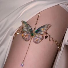 Green Butterfly Leg Chain | Jewelry | Three Fleas Fantasy Jewelry Aesthetic, Briar Aesthetic, Fantasy Glasses, Butterfly Thigh Chain, Thigh Chain Jewelry, Green Butterfly Jewelry, Elegant Green Butterfly Necklace, Handmade Fairycore Butterfly Necklaces, Green Fairy Necklace