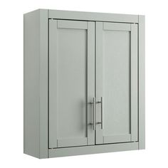 a white cabinet with two doors on it