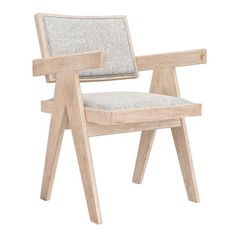 a chair made out of wood and fabric with a seat cushion on the back side