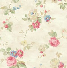 an old fashioned wallpaper with pink and blue flowers