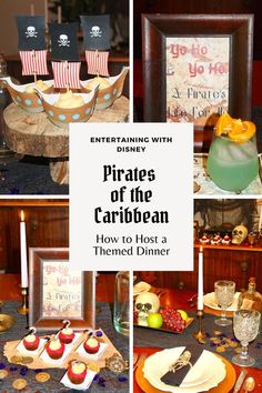 pirates of the carribean party with food and drinks on it's table