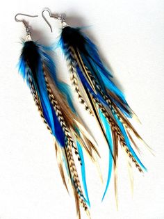 Feather Earrings  Blue Bird  turquoise blue and by PrettyVagrant, $34.50 Elegant Blue Feather Earrings, Blue Feather Earrings As Gift, Adjustable Blue Feather Earrings, Blue Feather Earrings Gift, Blue Feather Earrings For Gift, Blue Feather Dangle Earrings, Feather Earrings Diy, Grey Shades, Feather Jewelry