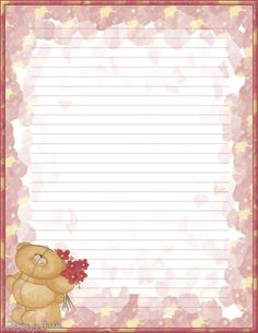 a teddy bear with flowers on it and lined paper