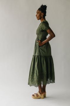 Introducing the game-changing Abello Eyelet Detail Maxi Dress in Olive! With eye-catching eyelet details, this dress will make you stand out in any crowd. Let your personality shine through as you rock this quirky yet stylish dress. Don't miss out on this must-have addition to your wardrobe! Details self/lining: 60% cotton + 40% polyester Fabric Care Guide Here Sizing & Fit Measurements are approximate and taken while laying flat across the front. Not doubled. small: bust = 17"; waist = 13"; len Nursing Friendly, Puff Sleeve Blouse, You Rock, Jeans Jumpsuit, Floral Midi Dress, Cardigan Jacket, Small Bust, Stylish Dresses, Fabric Care