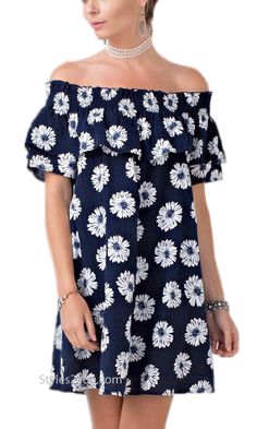 Picnics, brunches and summer days are coming so grab this mini dress that is sure to steal the spotlight.  Available in navy blue with white daisies or light pink with white and blue daisies.  This flowy dress has a scoop neck with a ruffle and you can wear it on or off the shoulder.  Which color will you pick? . . .  or go ahead and grab them both!  
#floraldress #daisies #minidress #tunic #womansdress #onlineboutique #onlineshopping #fashionista #styles2you #styles2youdotcom #summerdress Blue Daisies, Off Shoulder Mini Dress, White Daisies, Blue Daisy, Flowy Dress, Summer Days, Online Boutique, Floral Dress