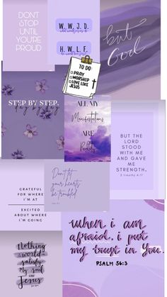 a collage of different types of writing on purple and white paper with the words, don't wait for youre