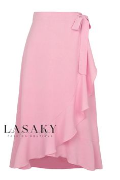 Lasaky - Elegant One-Piece Maxi Dress with Belted Waist, Asymmetrical Draping, and Sophisticated Solid Color Skirt. Pink Chiffon Skirt, Long Skirt Summer, Bodycon Midi Skirt, Solid Skirt, Long Skirts For Women, Chiffon Skirt, Body Con Skirt, Solid Dress, Tie Dress