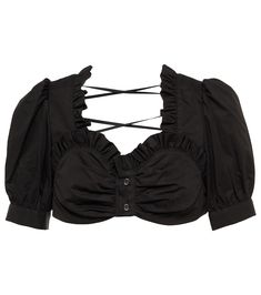 Ruffled cotton cropped top Cotton Puff Sleeve Crop Top With Ruffles, Cotton Crop Top With Puff Sleeves And Ruffles, Fitted Puff Sleeve Crop Top With Ruffles, Fitted Ruffle Puff Sleeve Crop Top, Fitted Crop Top With Ruffles And Puff Sleeves, Cotton Ruffle Crop Top, Noir Kei Ninomiya, Kei Ninomiya, Cotton Crop Top