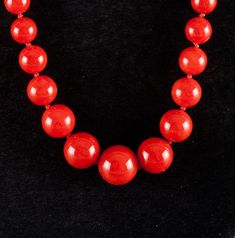 Vintage 1960's 18k Yellow Gold Natural AAA Red Coral Necklace Earring Set 57.37gMetal Information: 18k Yellow GoldTotal Weight: 57.37gNecklace Width: 12mm - 6.1mmNecklace Length: 25"Earring Dimensions: 18mm x 12.8mmCirca: 1960'sStone InformationMain StoneGem Type: CoralShape: Round Bead (12mm - 6.1mm)Color: RedClarity/Quality: AAANumber of Stones: 79Accent StonesGem Type: CoralShape: Oval Cabochon (18mm x 8.2mm)Color: RedClarity/Quality: AAANumber of Stones: 1Estimated Retail Price: $7690.00OUR Classic Red Jewelry With Round Beads, Formal Red Round Beaded Jewelry, Red Single Strand Jewelry For Party, Red Single Strand Jewelry For Formal Occasions, Formal Red Single Strand Jewelry, Red Round Bead Evening Jewelry, Red Round Beads Evening Jewelry, Vintage Red Single Strand Jewelry, Red Round Beads Jewelry For Evening